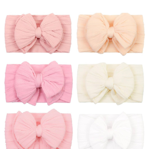 CÉLLOT 6 Pcs Super Stretchy Soft Handmade Headbands with Double Bows Head Wrap Nylon Hair Accessories For Newborn Baby Girls Infant Toddlers Kids(Pink)
