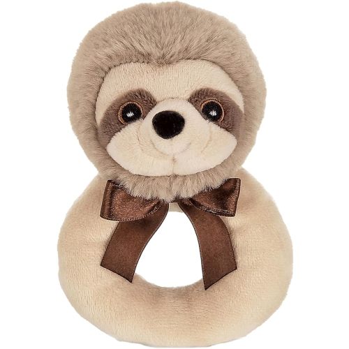 Bearington Baby Lil’ Speedster - 5.5 Inch Sloth Plush Stuffed Animal Soft Ring Rattle, Sloth Baby Stuff - Newborn Toy Plush Animal