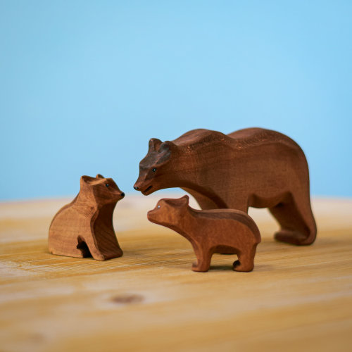 Brown Bear Family | Play Figure | Handmade Organic Wood Toy