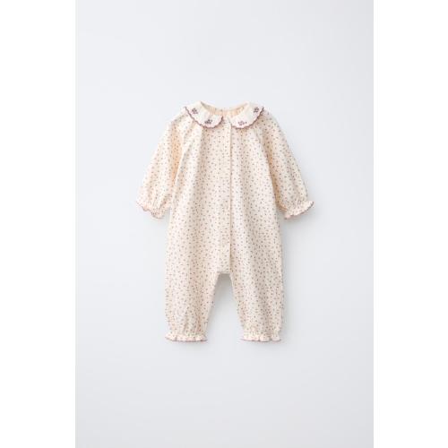 FLORAL TEXTURED JUMPSUIT WITH EMBROIDERED COLLAR - Pastel pink | ZARA United States