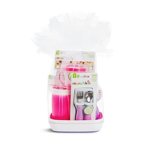 Munchkin® 1st Birthday Baby/Toddler Gift Set, Includes Sippy Cups, Plates, Feeding Utensils, Snack Catcher, Bath Toy and Teether, Pink