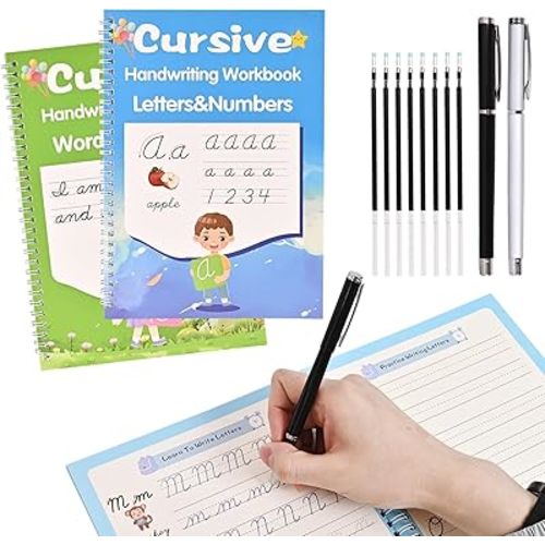 AALGO Grooved Cursive Handwriting Workbook,Reusable Magic Grooved Writing Practice for kids with Guided Tracing,Learn Cursive Workbook for Kids Ages 8-12