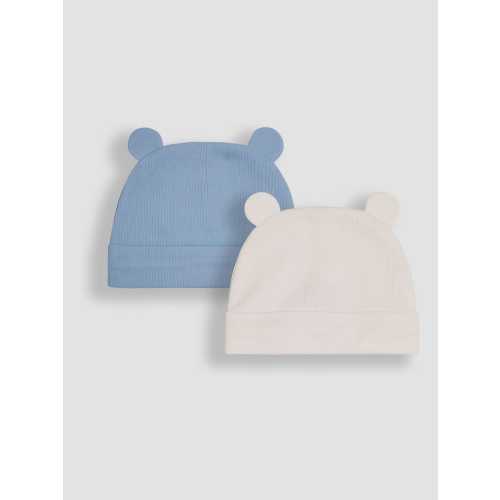 JoJo Maman Bébé Blue Rib 2-Pack Baby Hats