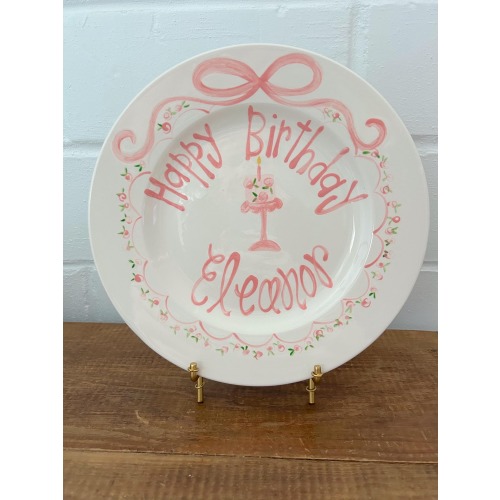 Girls dainty scallops  birthday plate / pink bow ribbon first birthday / pink and white / smash cake 1st birthday / grand millennial coquett