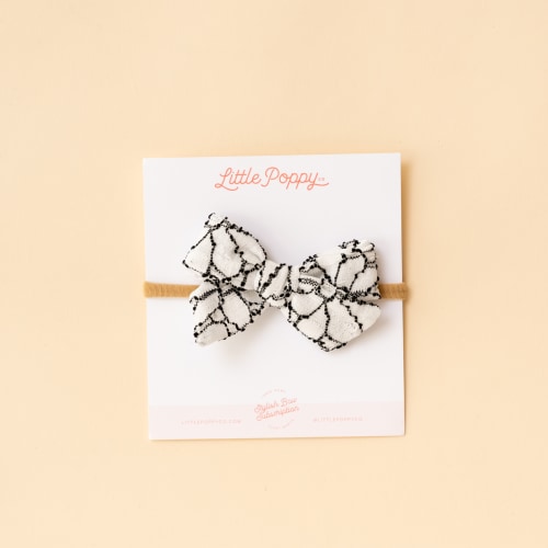 White Stitched Floral Lace Headband Bow