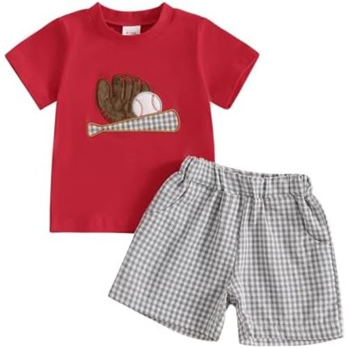 Giraropa Baby Boy Clothes Baseball Pattern Short Sleeve Infant Boy Outfits Striped Shorts Toddler Boy Summer Clothes 2pcs