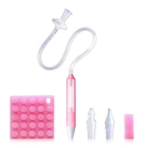 Baby Nasal Aspirator with 25 Hygiene Filters, Soft Silicone Tips Nose Cleaning Tweezer for Infants and Toddlers,Pink