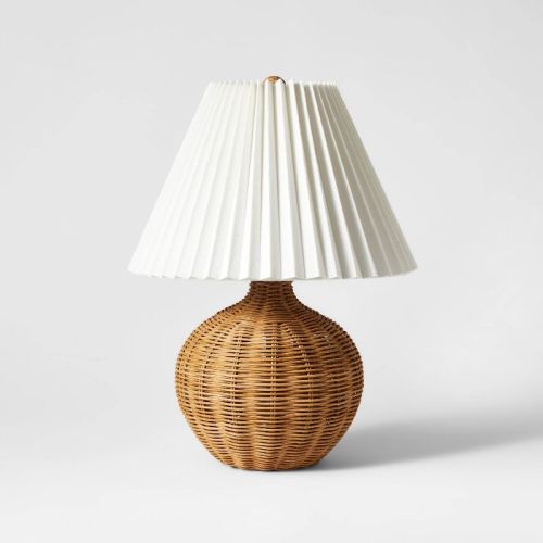 Natural Wicker Table Lamp Brown - Threshold™ designed with Studio McGee: Chic Pleated Drum Shade, ETL Listed