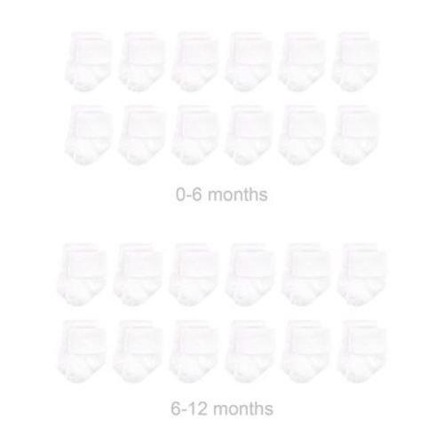 Luvable Friends Baby Grow with Me Cotton Terry Socks Set, White, 0-6 and 6-12 Months
