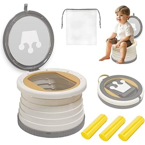 Portable, Foldable Potty seat for Toddler, Training Toilet Seat Emergency Toilet The Bottom Has the Function of Storing Garbage Bags for Car, Camping, (grey)