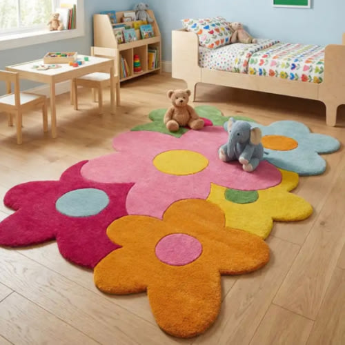Multicolor 4' 3 x 6' 1 Happy Rugs Fluffy Flowers Wool | Rugs.com