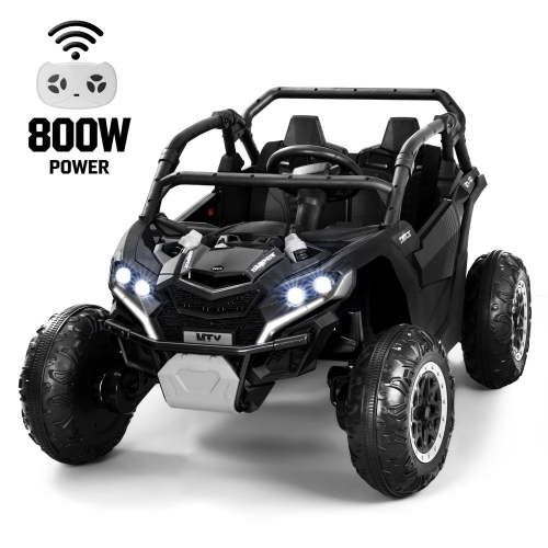 Wisairt 24V Kids Ride on Truck Car with 2 Seaters, 4WD Electric Powered Ride on UTV, 1.86-5 MPH, Remote Control, LED Lights, Bluetooth, Music, Giftable Ride on Toy Car for Kids Age 3-8 Years, Black