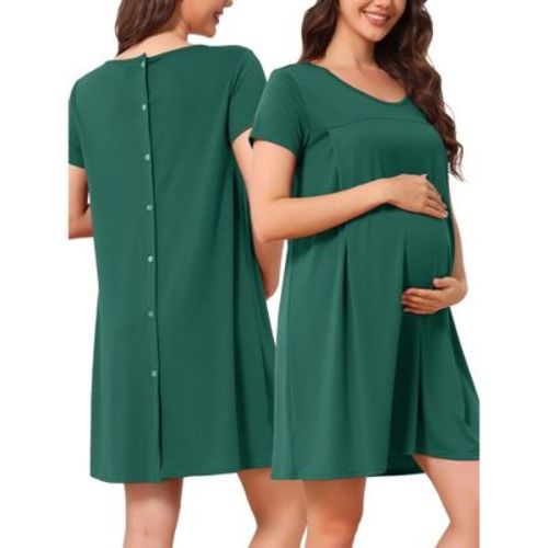 INSPIRE CHIC Women's Maternity Short Sleeve Nursing Sleep Dress Postpartum Breastfeeding Nightgown with Back Button XX-Large Green