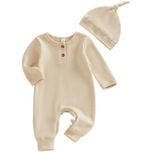 Newborn Knit Romper Hat 2 Pieces Button Up Footed Jumpsuit Baby Boy Clothes Photography Coming Home Outfit