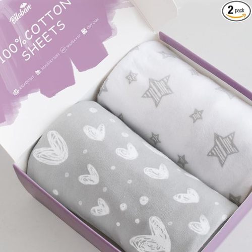 Bassinet Sheets Fit for Graco Pack 'n Play Day2Dream Travel Bassinet(not playard) and Munchkin Brica Baby Travel Pod, 2 Pack, 100% Jersey Cotton Fitted Sheets, Gray Print for Baby