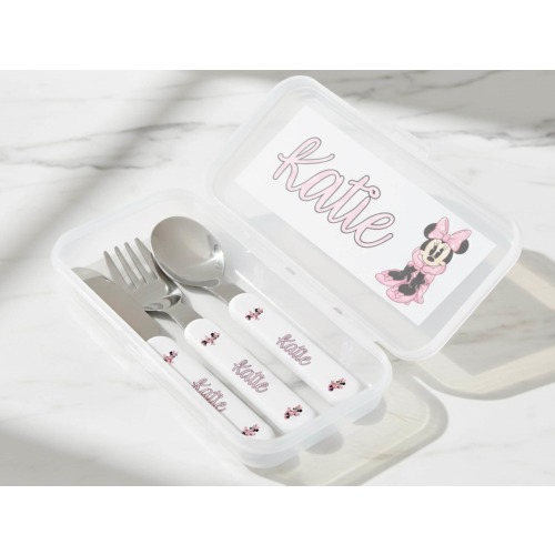 Custom Name Baby Gift Personalized Kids Cutlery Set Baby Shower Gift Toddler Utensils Minnie Mouse Pink Gift Fork Set Baby Name Gifting Idea