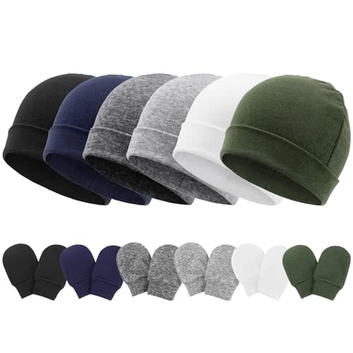 Newborn Baby Hats and Mittens Set Infant Beanie Cap Toddler Gloves Newborn Hospital Hats for Baby Boys Girls Kid 0-6 Months