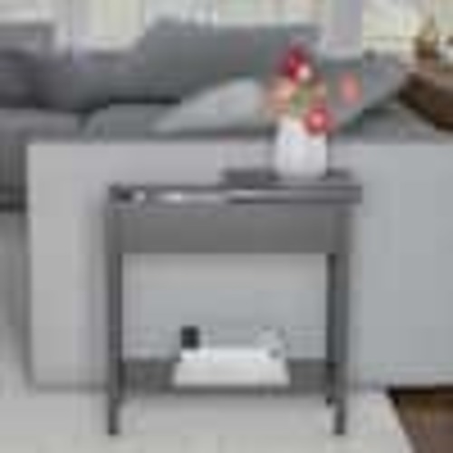 Lavish Home 24 in. Gray Hinged Flip-Top Side Table with Storage Compartment 726185LMC