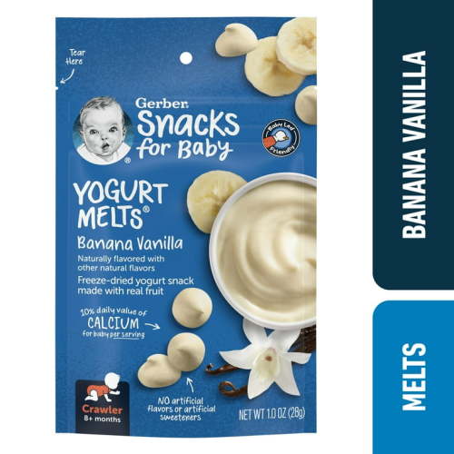 Gerber Snacks for Baby Yogurt Melts Banana Vanilla Freeze Dried Yogurt, 1 oz Bag