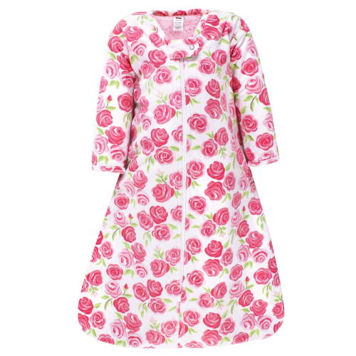 Hudson Baby Girls Long Sleeve Plush Faux Fur Sleeping Bag, Wearable Blanket, Pink Roses, 0-6 Months