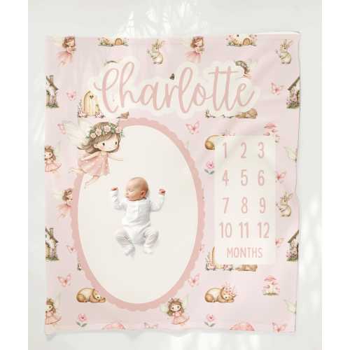 Fairy baby girl milestone blanket, Custom baby shower gift, Fairy garden monthly photo blanket