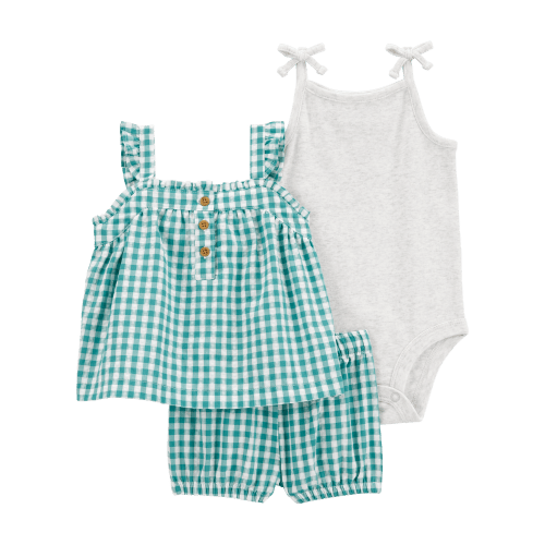 Baby Girl 3-Piece Gingham Outfit Set - Green/Grey - Carter's | Carter's