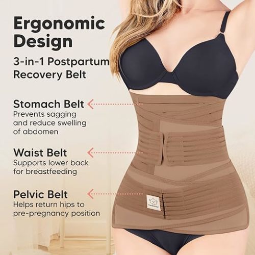 3 in 1 Postpartum Belly Support Recovery Wrap – Postpartum Belly Band, After Birth Brace, Slimming Girdles, Body Shaper Waist Shapewear,Post Surgery Pregnancy Belly Support Band (Warm Tan, M/L)
