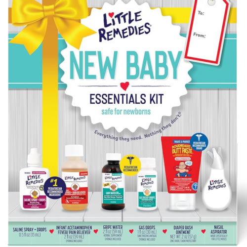 Little Remedies New Baby Essentials Kit with Saline Nasal Spray, Diaper Rash Cream, Gas Relief Drops, Gripe Water & More, Safe for Newborns