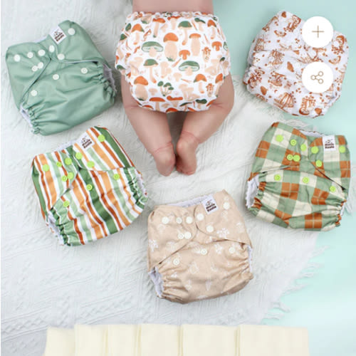 POCKET DIAPER 3.0 WITH INSERTS - 6 PACK(Mushrooms)