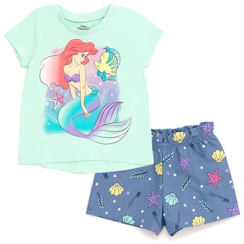 Disney Floral T-Shirt and Chambray Shorts Outfit Set Infant to Big Kid Sizes (12 Months - 14-16)