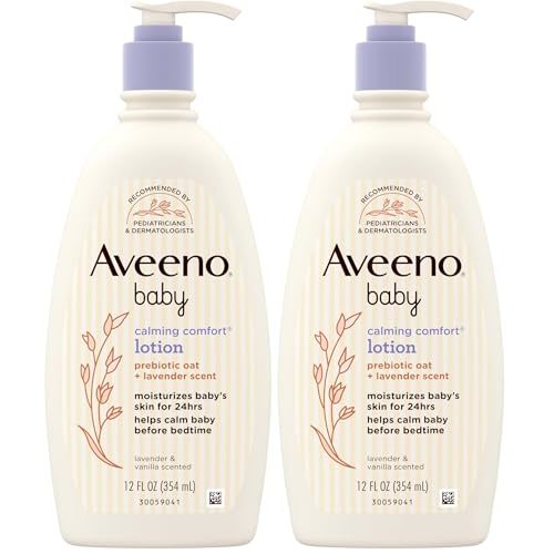 Aveeno Baby Calming Comfort Moisturizing Body Lotion with Relaxing Lavender & Vanilla Scents, Non-Greasy Baby Lotion, Nourishing Prebiotic Oatmeal, & No added parabens 12 fl. oz (Pack of 2)