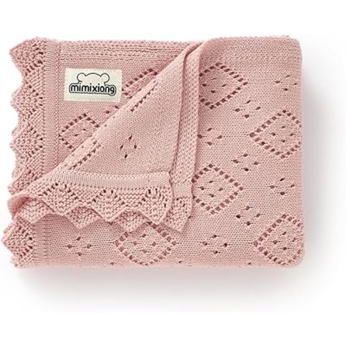 mimixiong Baby Swaddle Blanket 100% Cotton Gender Neutral Pointelle Receiving Blanket for Boys Girls Cuddle Stroller Crib Blanket
