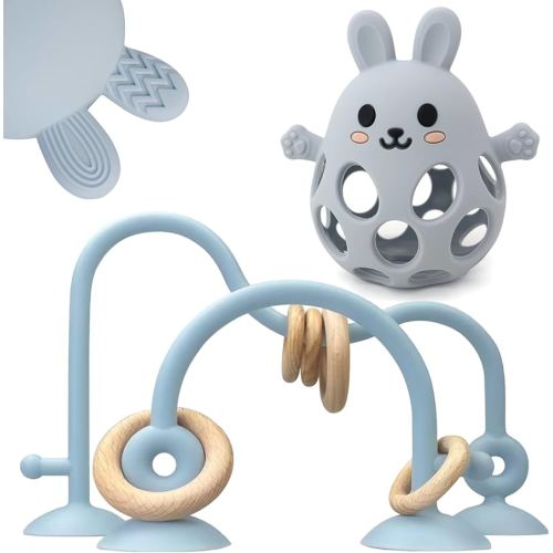 Baby High Chair Suction Toys Teething Chew - Baby Teething Toys Silicone Teethers Table Toys, Food Grade Silicon for 6 12 18 Months (Blue)