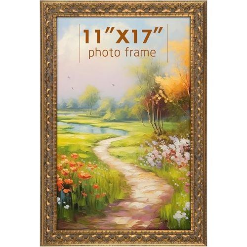 Golden State Art, 11x17 Inch Poster Frame Ornate Bronze, Horizontal and Vertical Wall Display, With Real Glass
