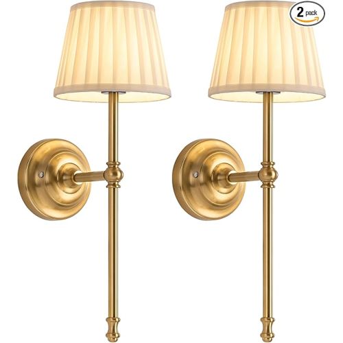 KDG Cordless Wall Sconces Set of 2, Small Wireless 5200mAh Rechargeable Battery Fabric LED Wall Lamps, Portables Lightings for Wall Painting, Living Room, Bedroom, Hallway, Gifts, Night Light (Gold)