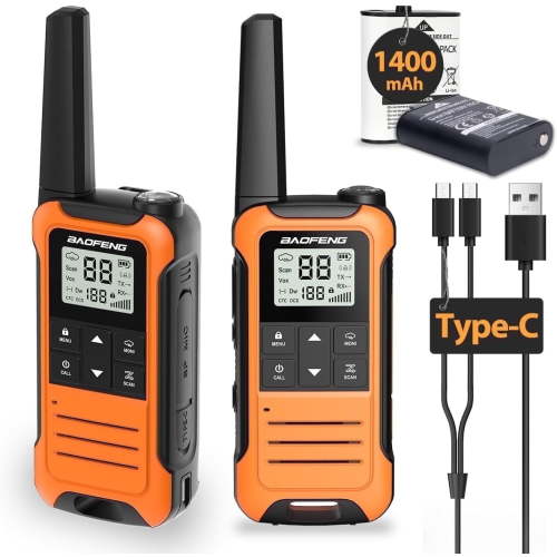 Walkie Talkies Long Range for Adults, Rechargeable Walkie Talkie Baofeng F22 FRS Radio Walky Talky Family Walkie-Talkie with 1400 mAh Battery USB Charger for Hiking Camping Trip (2 Pack)