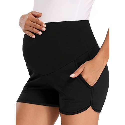 fitglam Women's Maternity Shorts Over Belly Pregnancy Lounge Workout Running Pajama Sleep Shorts with Pockets