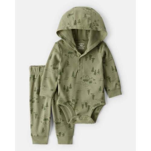 Baby Boy 2-Piece Mountain Thermal Bodysuit & Pant Set - Green - Carter's | Carter's