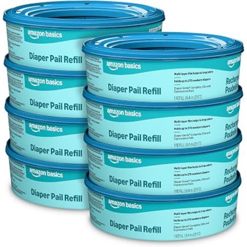 Amazon Basics Diaper Pail Refills for Genie Pails, Unscented, 2160 Count (8 Packs of 270) (Previously Mama Bear)