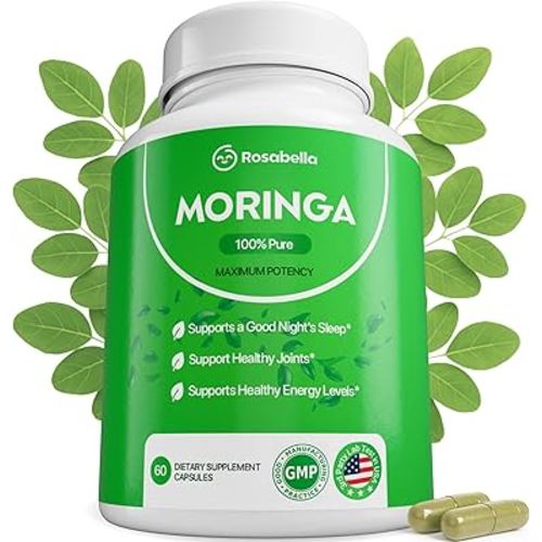 Rosabella Moringa Capsules - Pure Moringa Powder, Energy, Skin, Immune & Gut Health Superfood, Rich in Antioxidants, Essential Vitamins & Amino Acids, Natural Green Superfood Supplement - 60 Count
