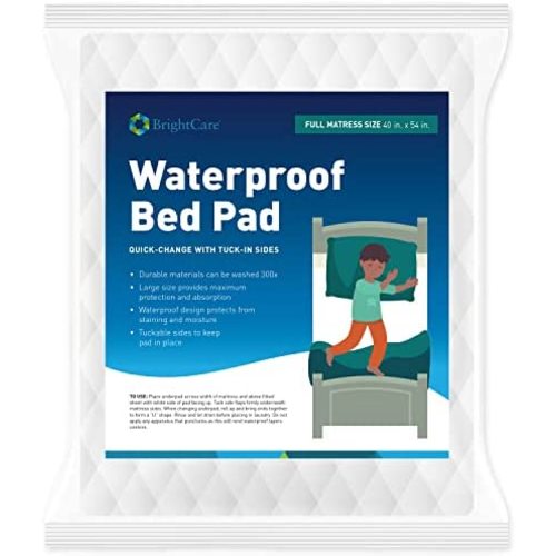 Kids Waterproof Bed Pad - Washable Underpad with Tuck in Sides - Secure and Gentle Reusable Bed Wetting Protection for Potty Training Children (Full Bed Size) - by BrightCare