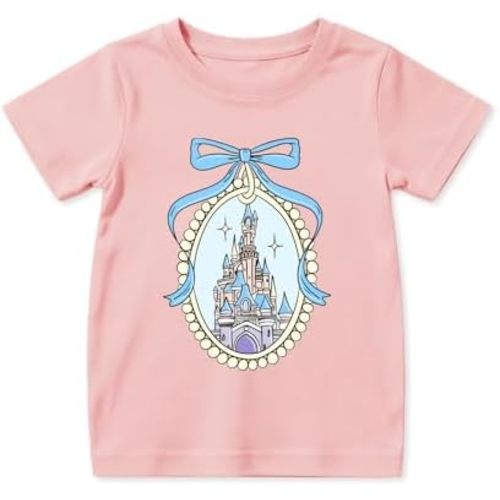 Magical Princess-Inspired T-Shirt for Girls – Whimsical Castle Print, Cute Holiday Vacation Top