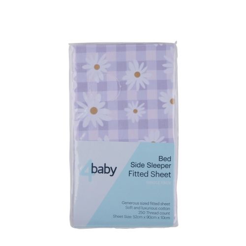 4baby Percale Bedside Sleeper Fitted Sheet Check Daisy Lilac