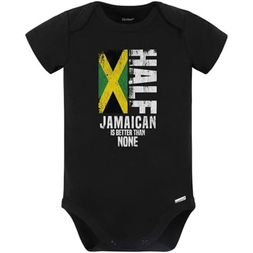 Half Jamaican is Better Than None Funny Jamaican Flag Baby Bodysuit (Black)