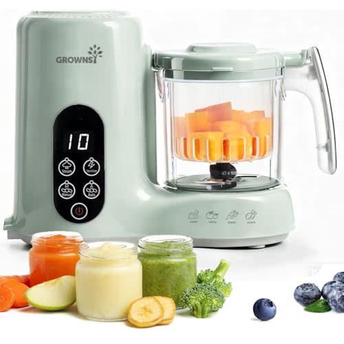 Grownsy Baby Food Maker with Steam Basket, One Step Baby Food Processor Steamer Puree Blender Grinder Mills Machine, Auto Cooking Grinding and Sterili-zing for Healthy Homemade Baby Food, Green