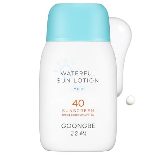 GOONGBE Waterful Sun Lotion Mild SPF 40 - Zinc Oxide Water Resistant Mineral Sunscreen for Babies, Kids & Adults - Hypoallergenic, Vegan, Reef-Safe - Korean Sun Care for Sensitive Skin, 2.82 fl.oz.