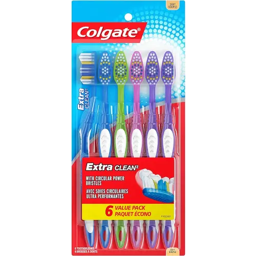 Colgate Extra Clean Toothbrush, Soft Toothbrush for Adults, 6 Count (Pack of 1), Packaging May Vary