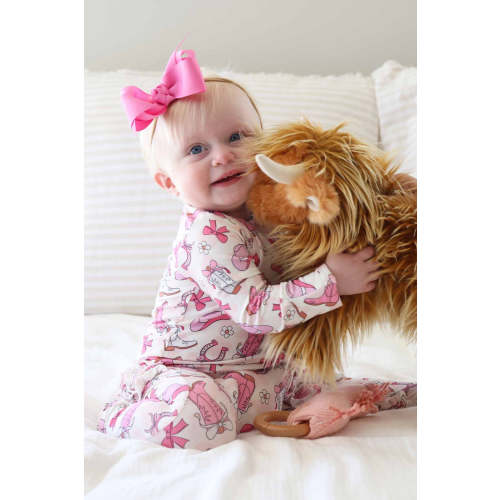 Rodeo Dreams Ruffle Zipper Footie in Pink | Caden Lane
