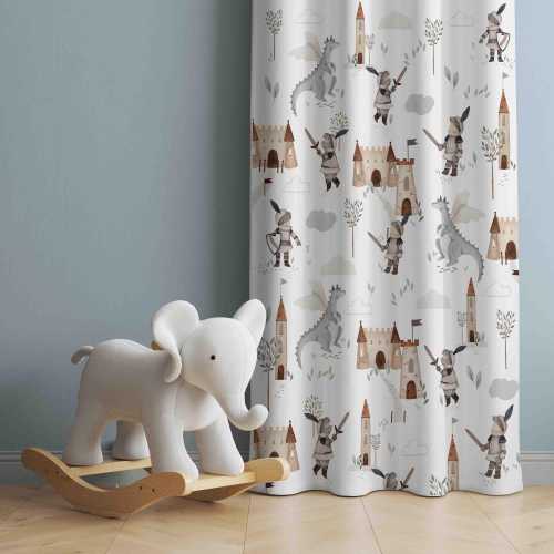 Little Dragon Nursery Curtains, Enchanted Castle Kids Curtains, Nursery Decor, Baby Room Curtains,Bedroom Curtains, Window Curtains