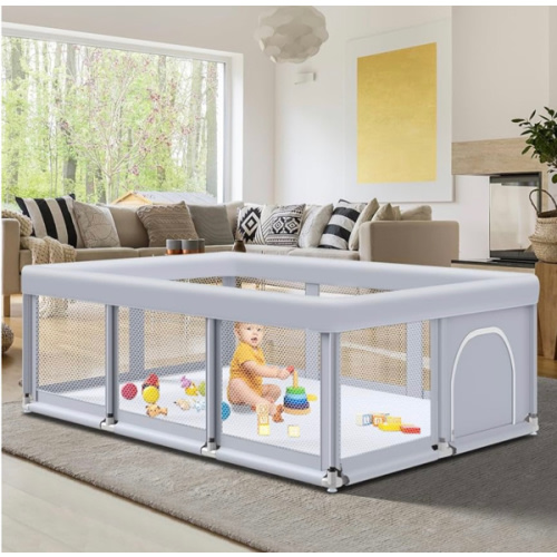 74" ×50" Large Baby Playpen, Baby Playard for Babies and Toddlers, Baby Fence Play Pens for Indoor & Outdoor, Sturdy Safety Play Yard with Soft Breathable Mesh, Anti-Fall, Grey